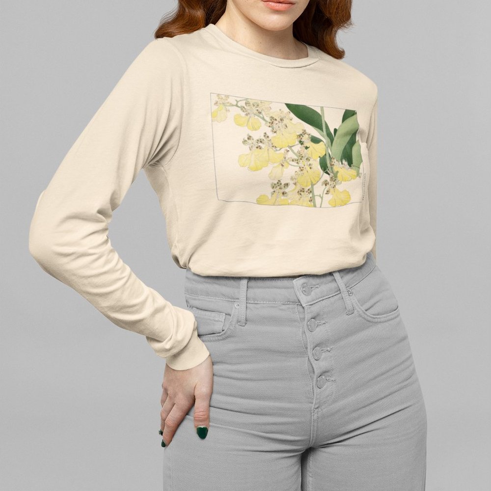 Dancing Lady Orchids VTG Ukyio-e Print Long Sleeve Graphic Tee T-shirt S M L XL